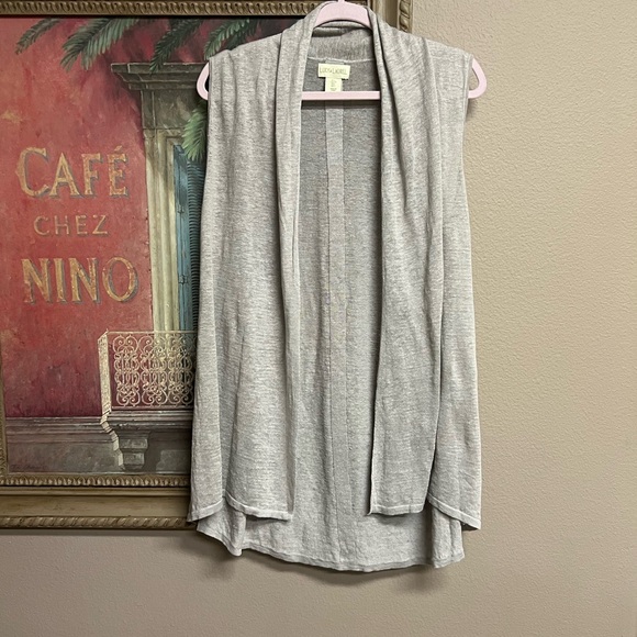 Lucy & Laurel Light Gray Linen Open Front Cardigan - Picture 1 of 6